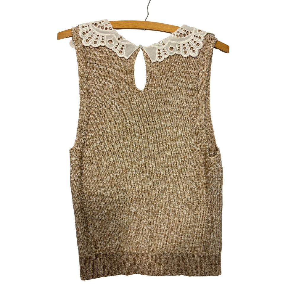 Anthropologie Lace Collar Sweater Tank Top Yellow Marled Cable Knit Size M - Picture 9 of 9